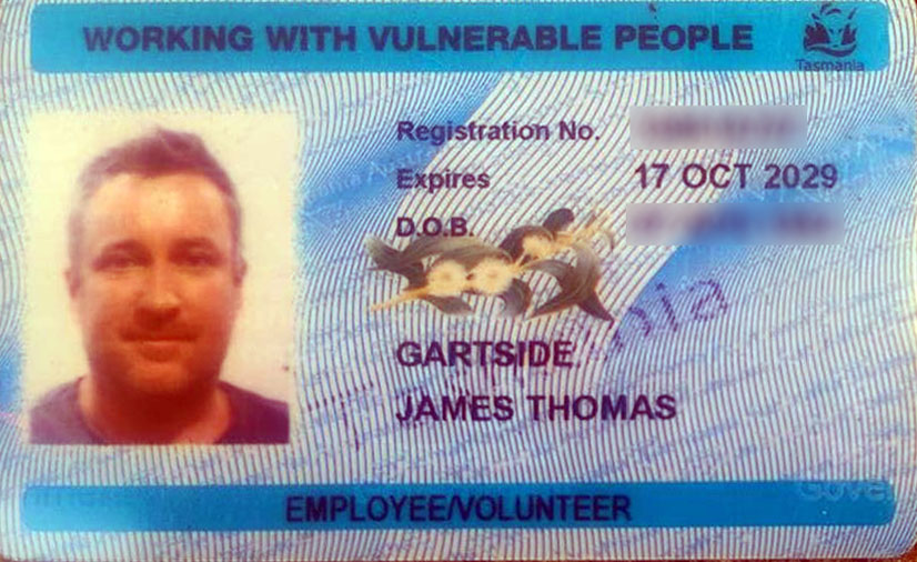 Redacted copy of Hobart Gutter Cleans Working With Vulnerable People (WWVP) registration in Tasmania.